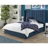 Winged Headboard Ottoman Bed - Blue, Velvet