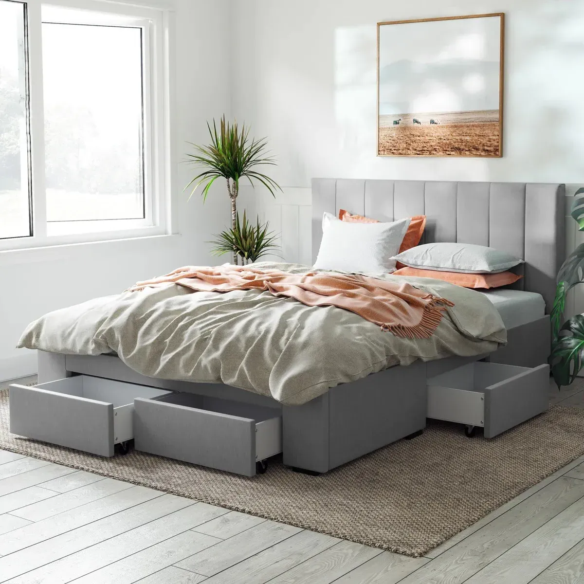 4-Drawer Storage Bed with Sprung Slats - Grey image