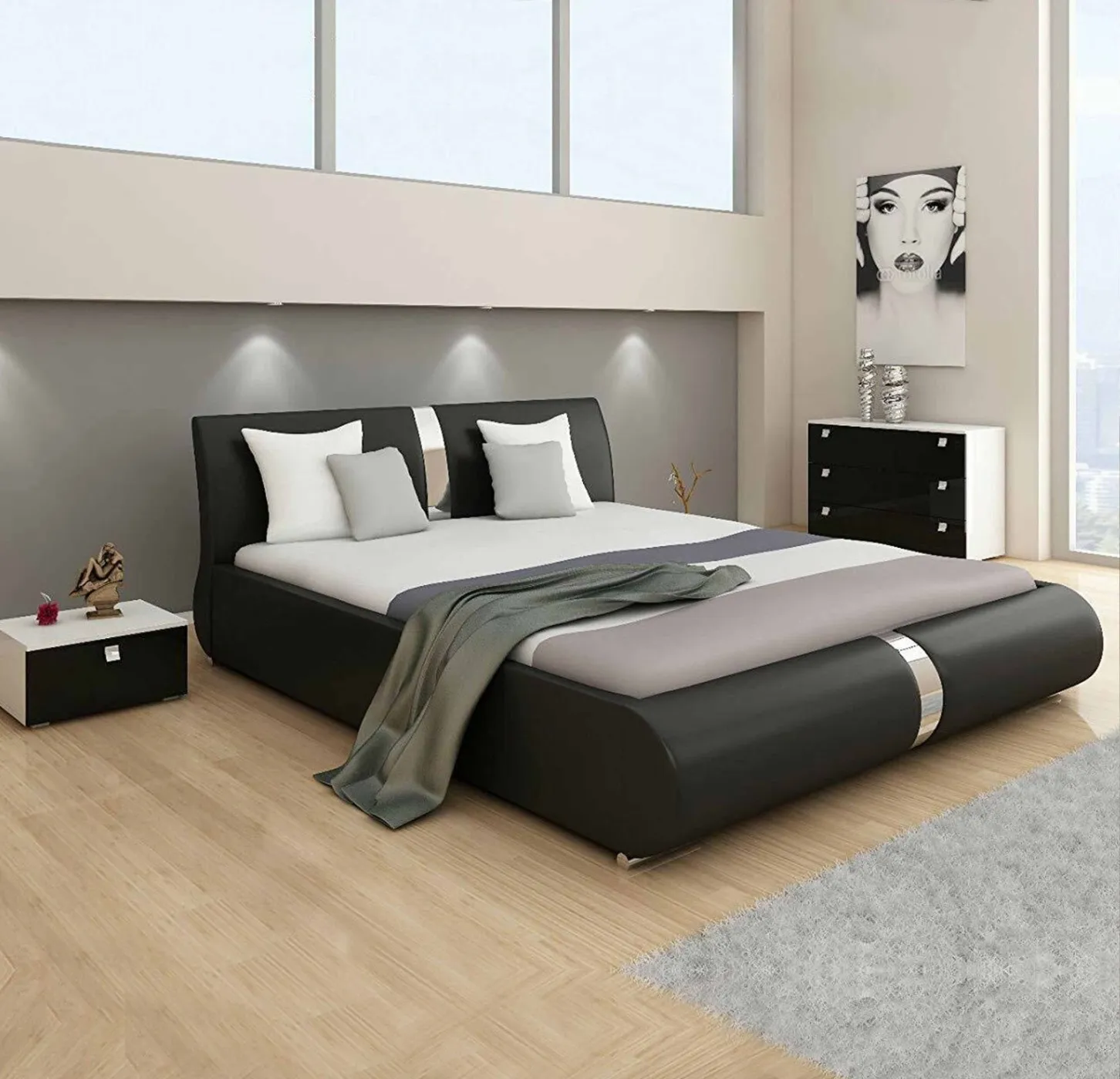 Bed Frame with Cushioned Headboard - Hardwood image