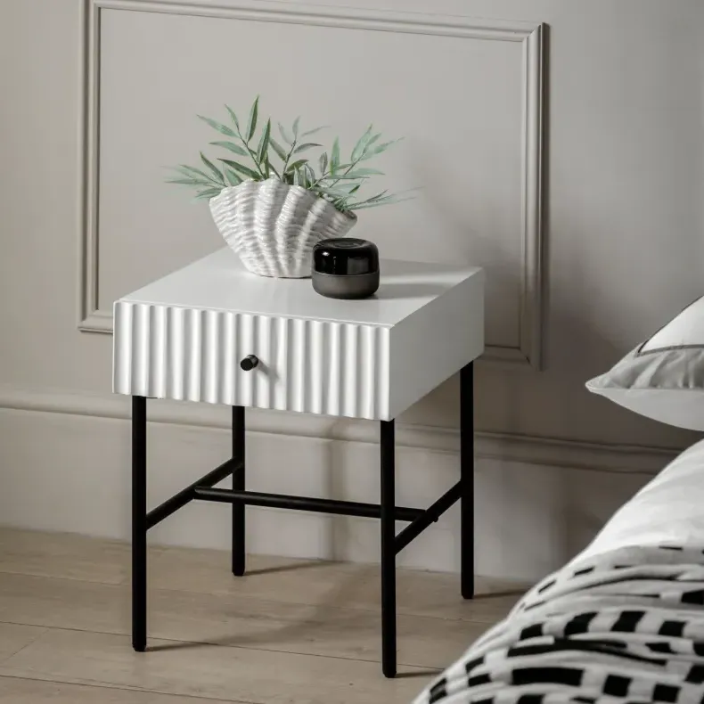 Bedside Table with Drawer - White image