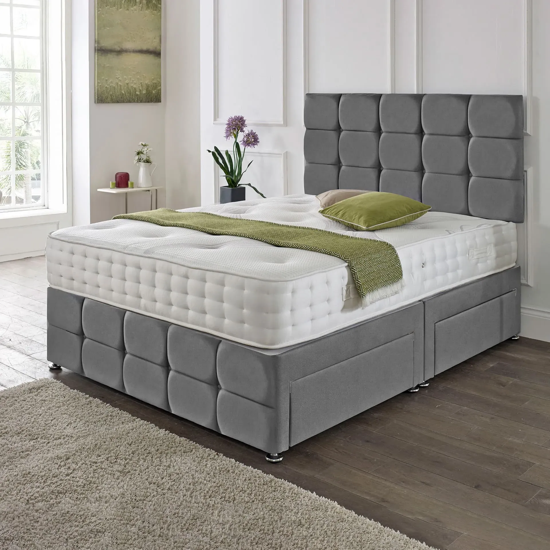 Divan Set with Headboard & Footboard - Fabric image