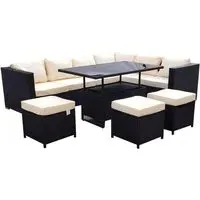L-Shaped Garden Dining Set with Stools - Rattan