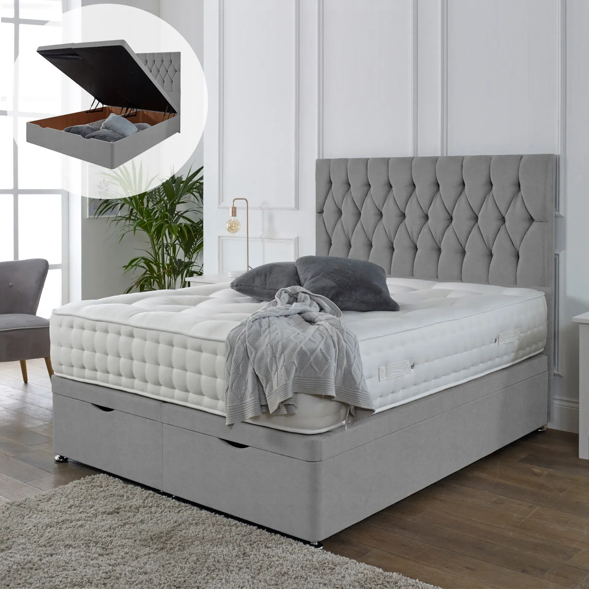 Ottoman Storage Divan Bed with Gas Lift - Fabric image
