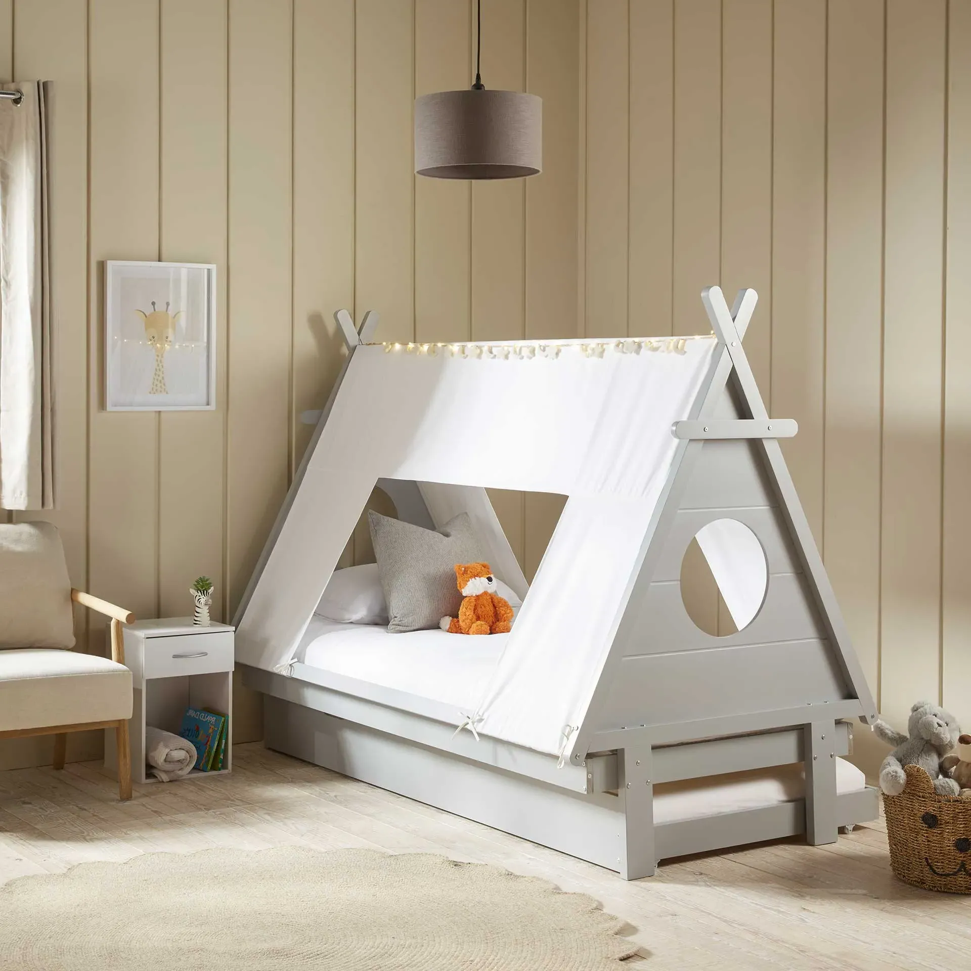 Single Teepee Bed with Trundle - Grey, Wood image