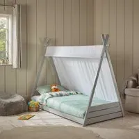 Single Teepee Cabin Bed with Canopy - Grey, Wood