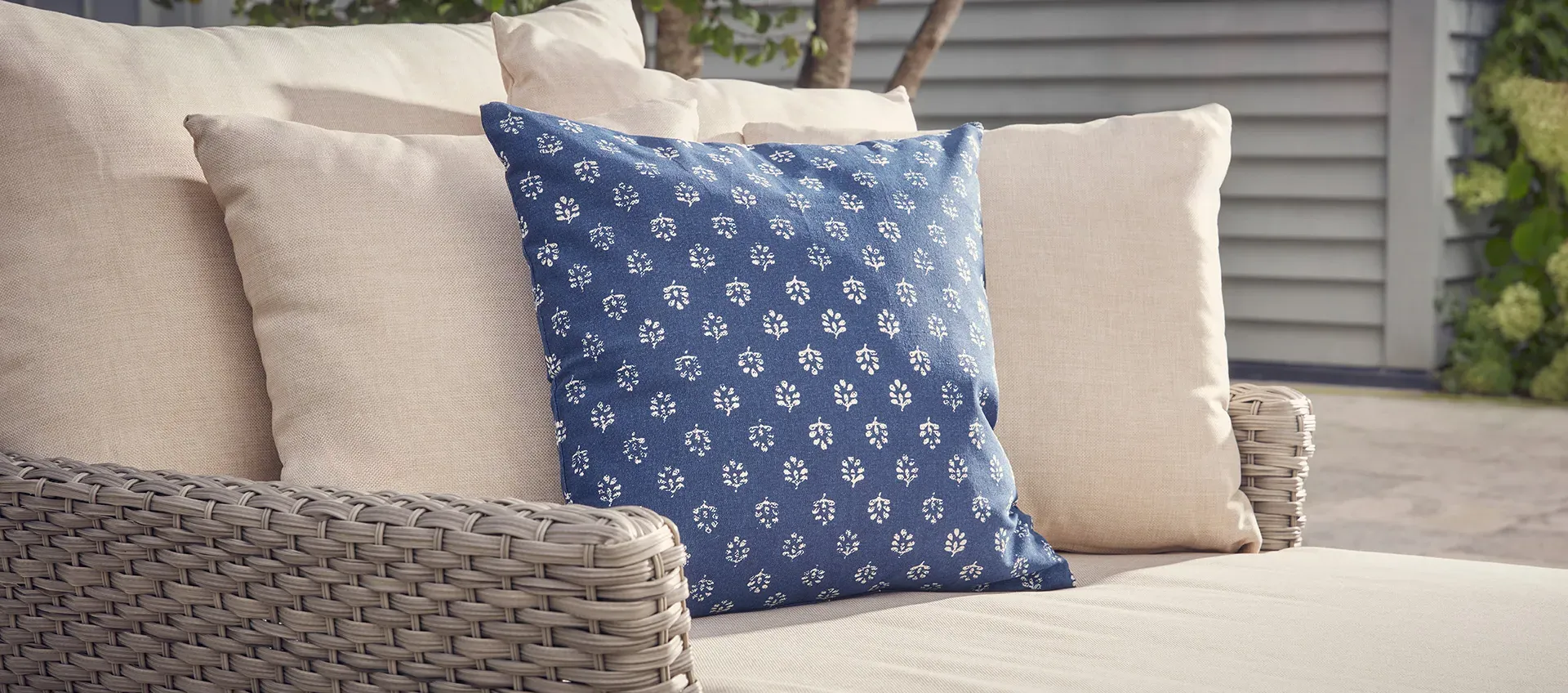 Square Cushion with Leaf Print - Indigo image