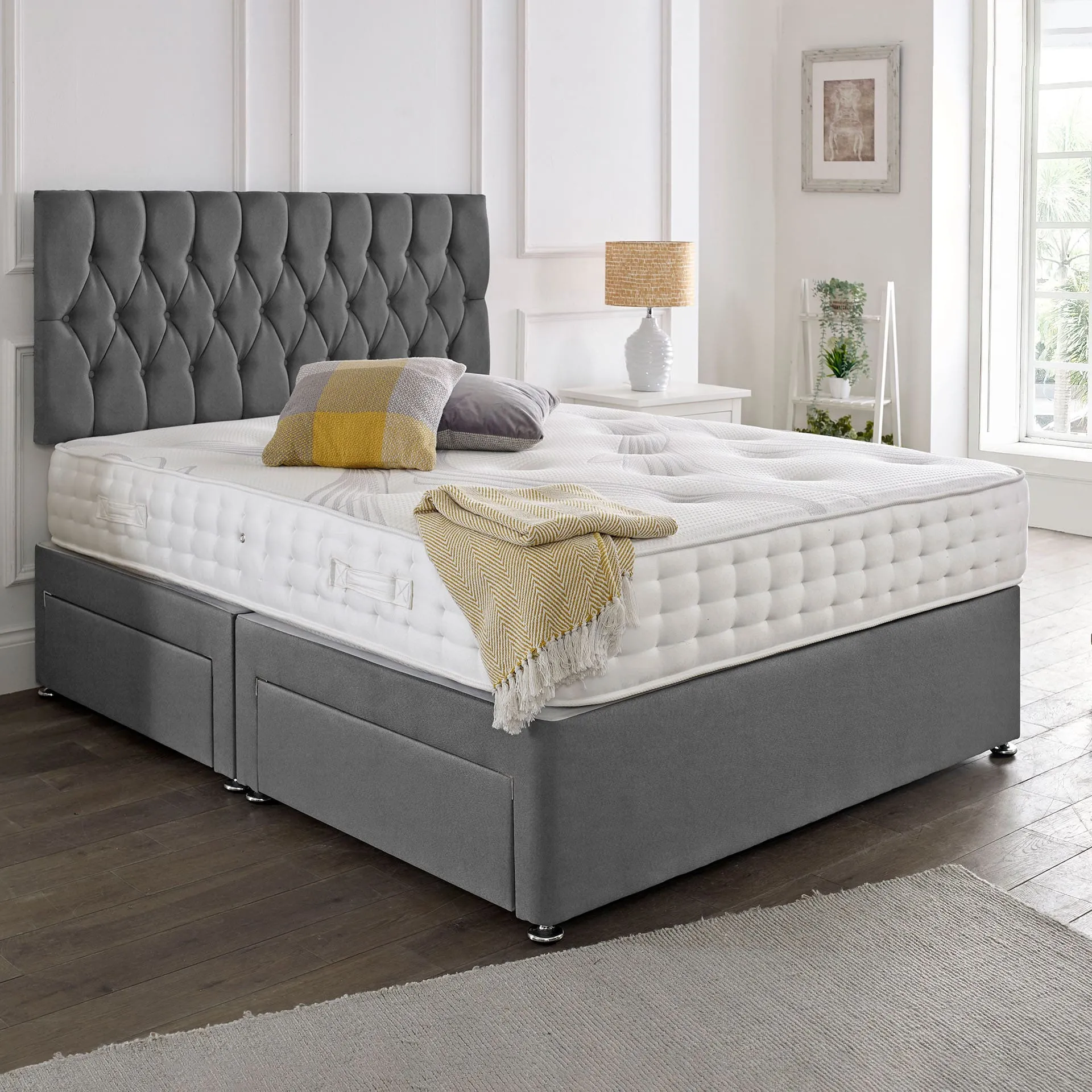 Upholstered Divan Set with Headboard - Storage image