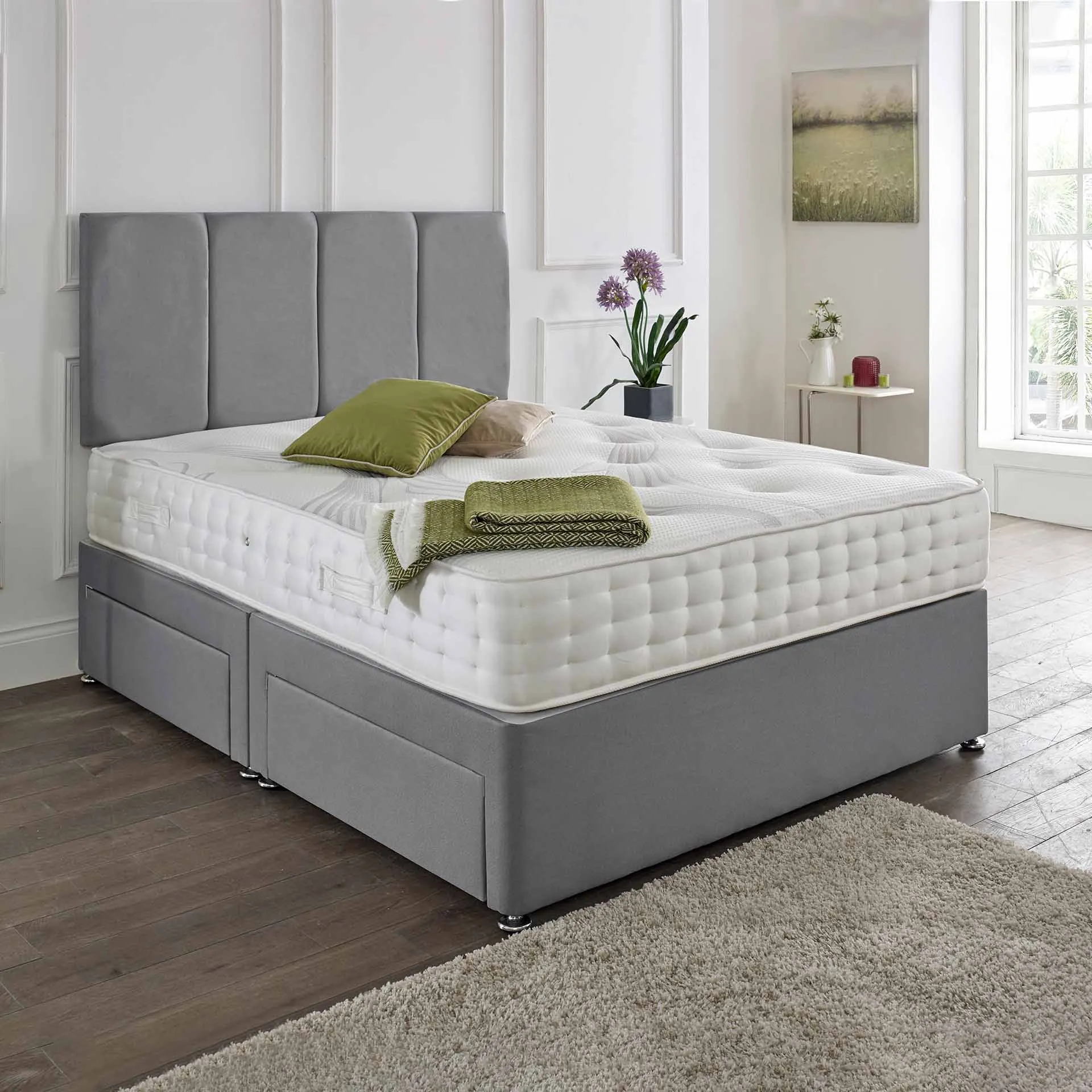 Upholstered Divan Set with Headboard - Storage image