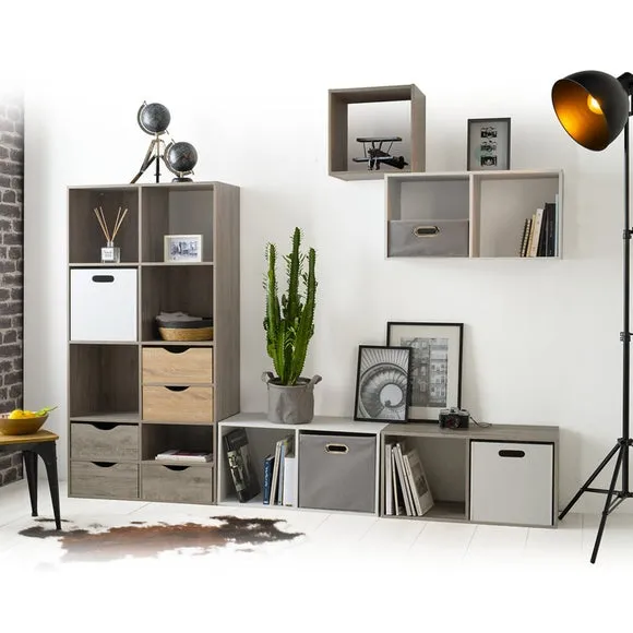 2-Shelf Cube Organiser with Modular Design - Grey