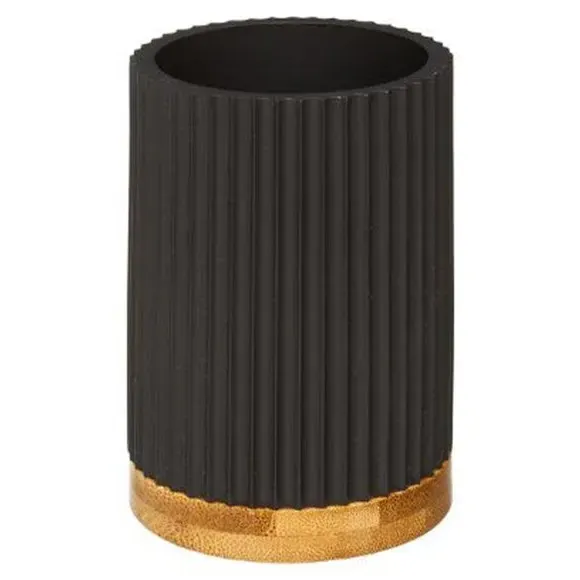 3-Piece Bathroom Accessories Set - Black, Bamboo