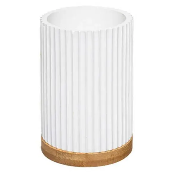 3-Piece Bathroom Accessories Set - White, Bamboo