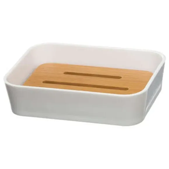 3-Piece Bathroom Accessories Set - White, Bamboo