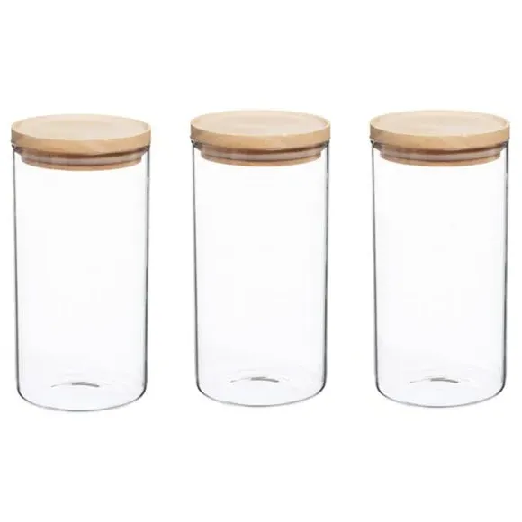 3-Piece Round Storage Jars - Clear, Glass