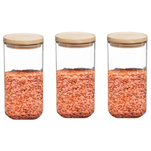 3-Piece Round Storage Jars - Clear, Glass