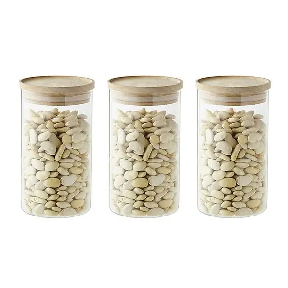 3-Piece Round Storage Jars - Clear, Glass image