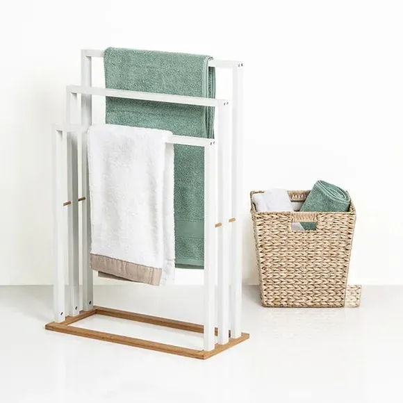 3-Tier Towel Rack - White, Bamboo