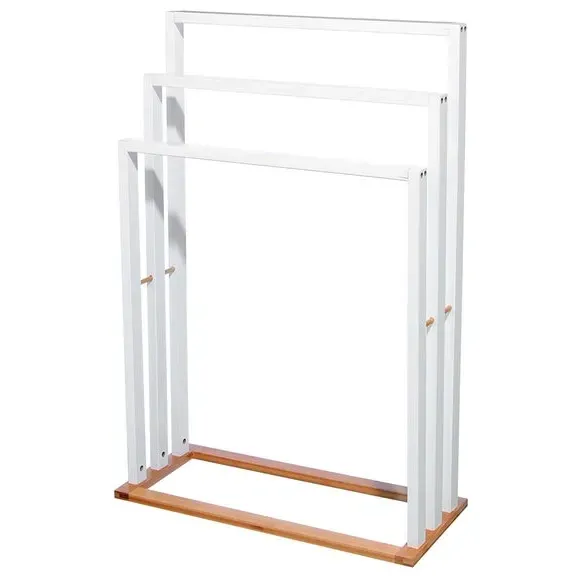 3-Tier Towel Rack - White, Bamboo image