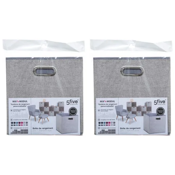 Set of 2 Cube Storage Boxes - Beige, Linen