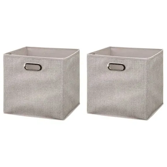 Set of 2 Cube Storage Boxes - Beige, Linen image