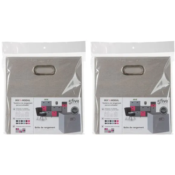 Set of 2 Cube Storage Boxes - Light Grey, Linen