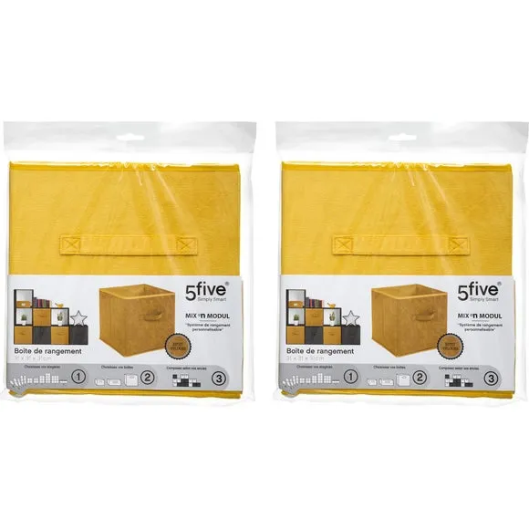 Set of 2 Cube Storage Boxes - Yellow, Velvet