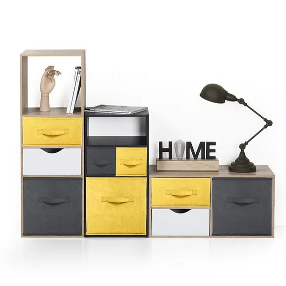 Set of 2 Cube Storage Boxes - Yellow, Velvet