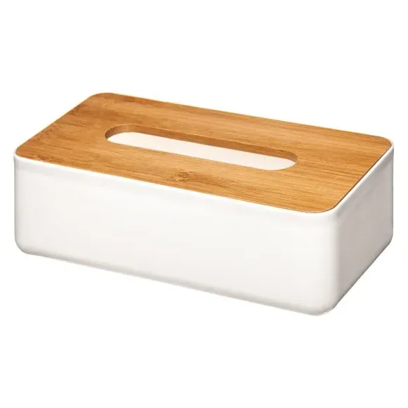 Tissue Box Cover with Sliding Base - White, Bamboo image