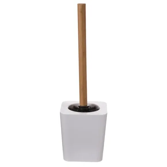 Toilet Brush with Holder - White, Bamboo image