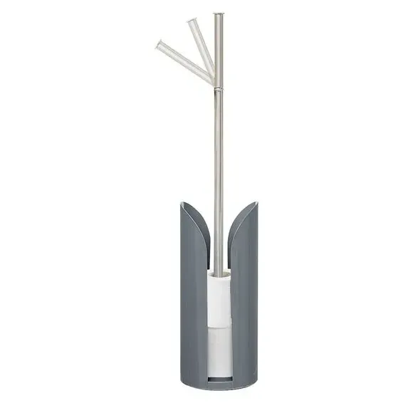 Toilet Roll Holder with Storage - Grey, Metal