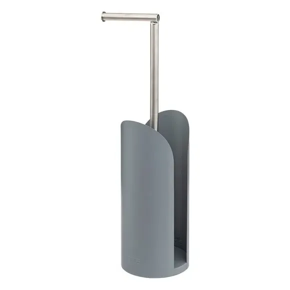 Toilet Roll Holder with Storage - Grey, Metal