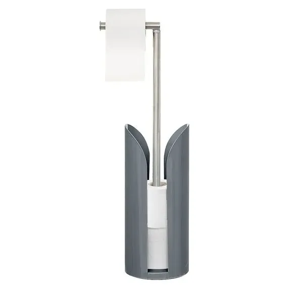 Toilet Roll Holder with Storage - Grey, Metal image