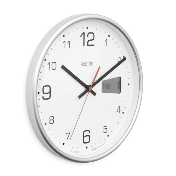 Analog Wall Clock with Digital Display - Silver