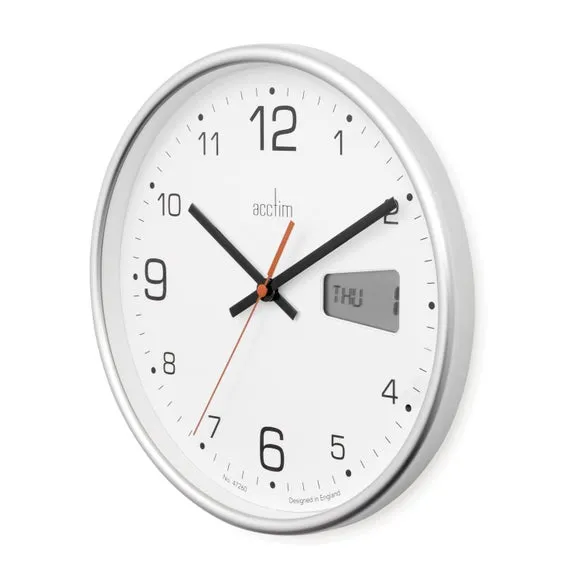 Analog Wall Clock with Digital Display - Silver