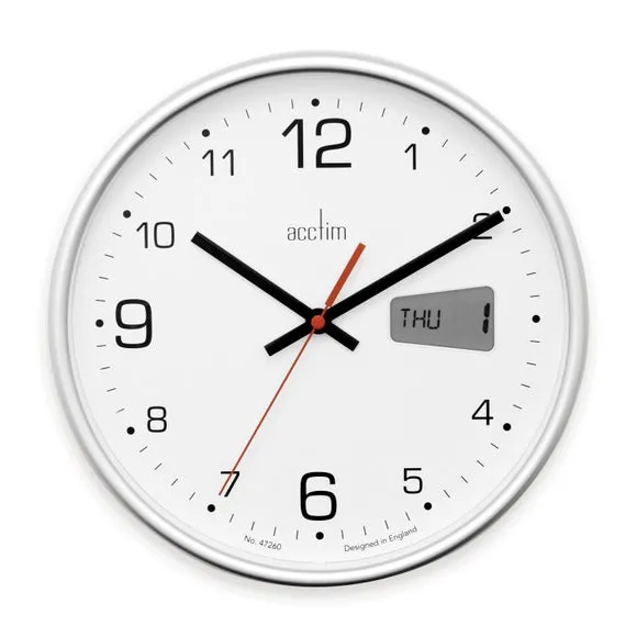 Analog Wall Clock with Digital Display - Silver image