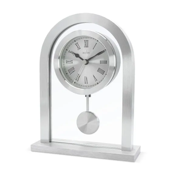 Arched Pendulum Mantel Clock - Silver, Metal
