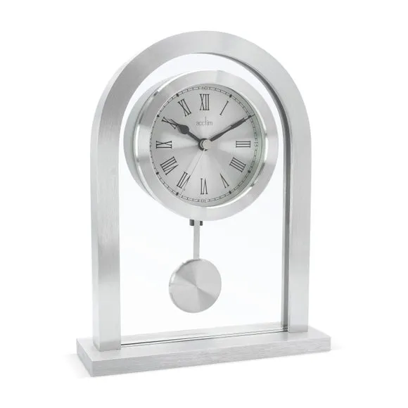 Arched Pendulum Mantel Clock - Silver, Metal