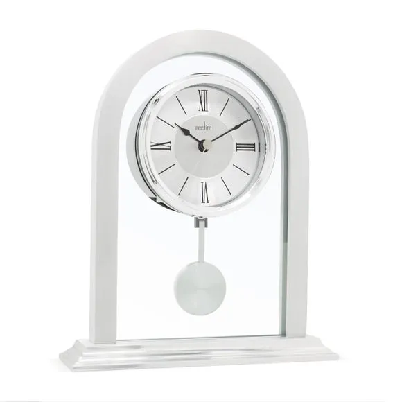 Arched Pendulum Mantel Clock - Silver, Metal