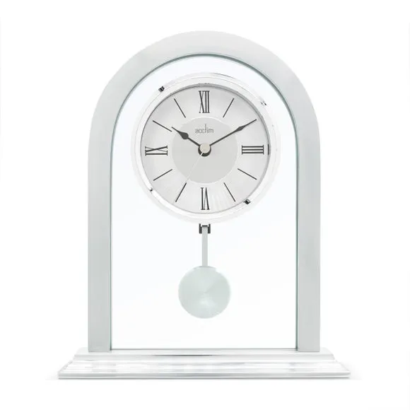 Arched Pendulum Mantel Clock - Silver, Metal