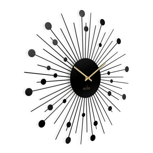 Large Wall Clock Starburst Design - Black, Metal