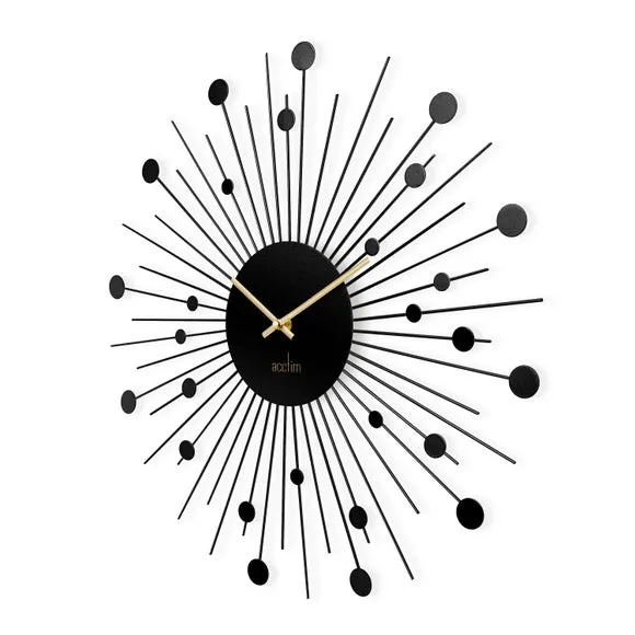 Large Wall Clock Starburst Design - Black, Metal