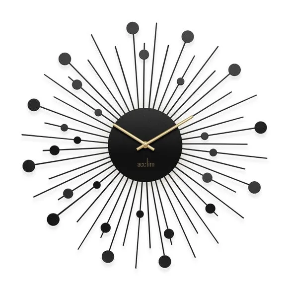 Large Wall Clock Starburst Design - Black, Metal image