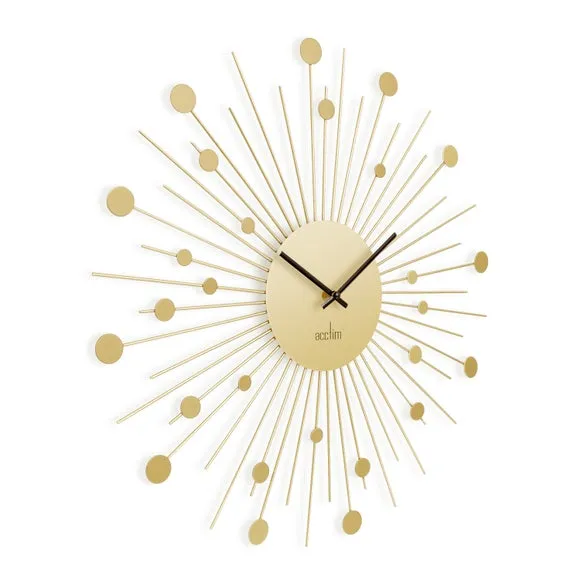 Large Wall Clock Starburst Design - Brass, Metal