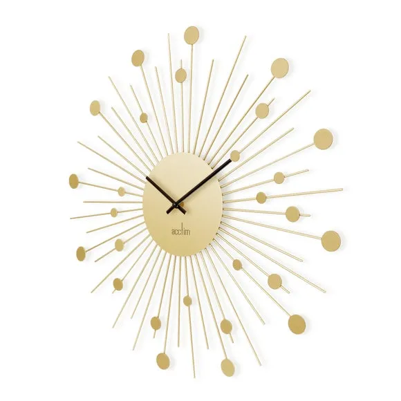 Large Wall Clock Starburst Design - Brass, Metal