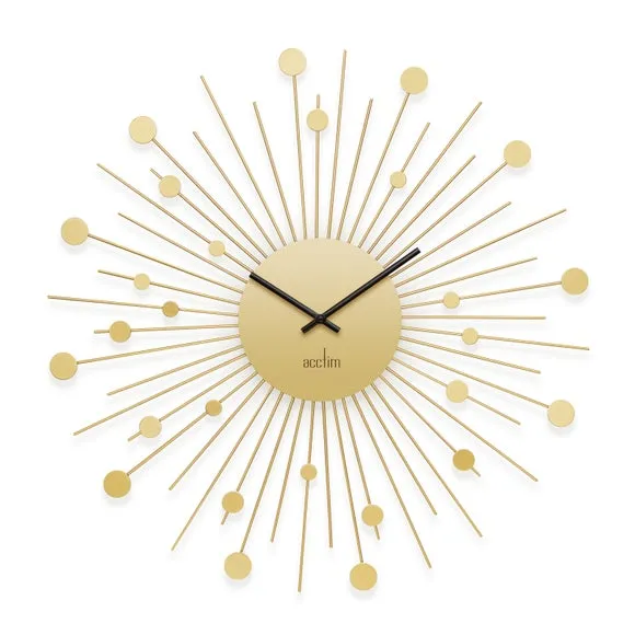 Large Wall Clock Starburst Design - Brass, Metal