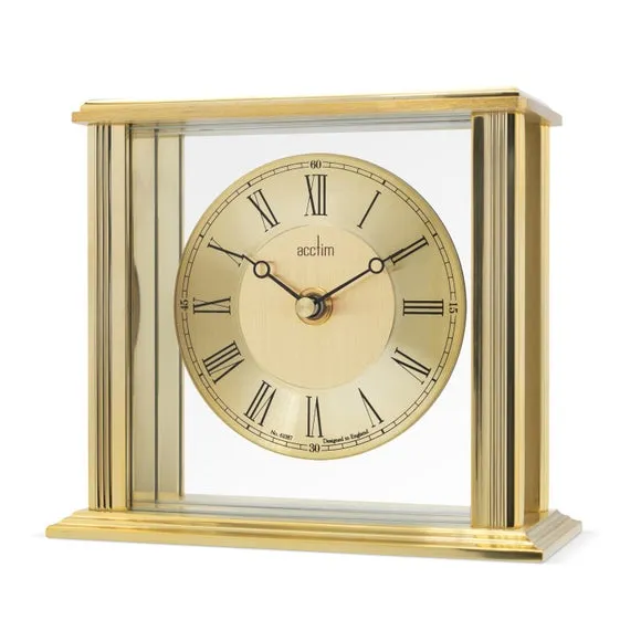 Mantel Alarm Clock with Roman Numerals - Brass