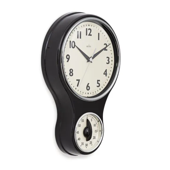 Retro Wall Clock with Timer - Black