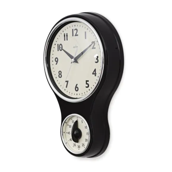 Retro Wall Clock with Timer - Black