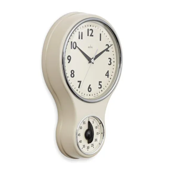 Retro Wall Clock with Timer - Cream