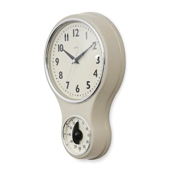 Retro Wall Clock with Timer - Cream