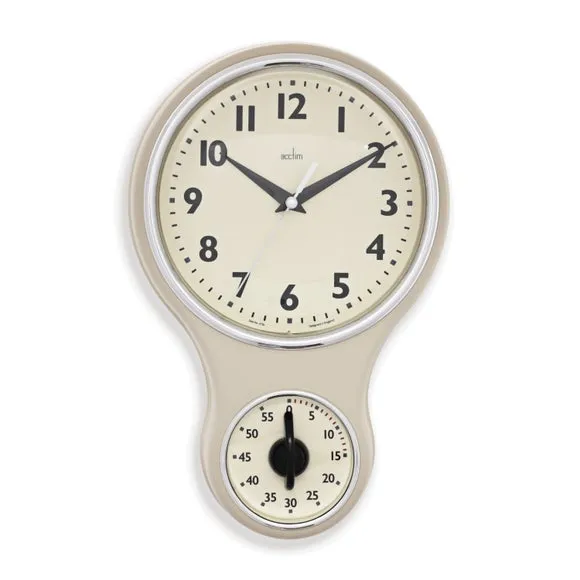 Retro Wall Clock with Timer - Cream